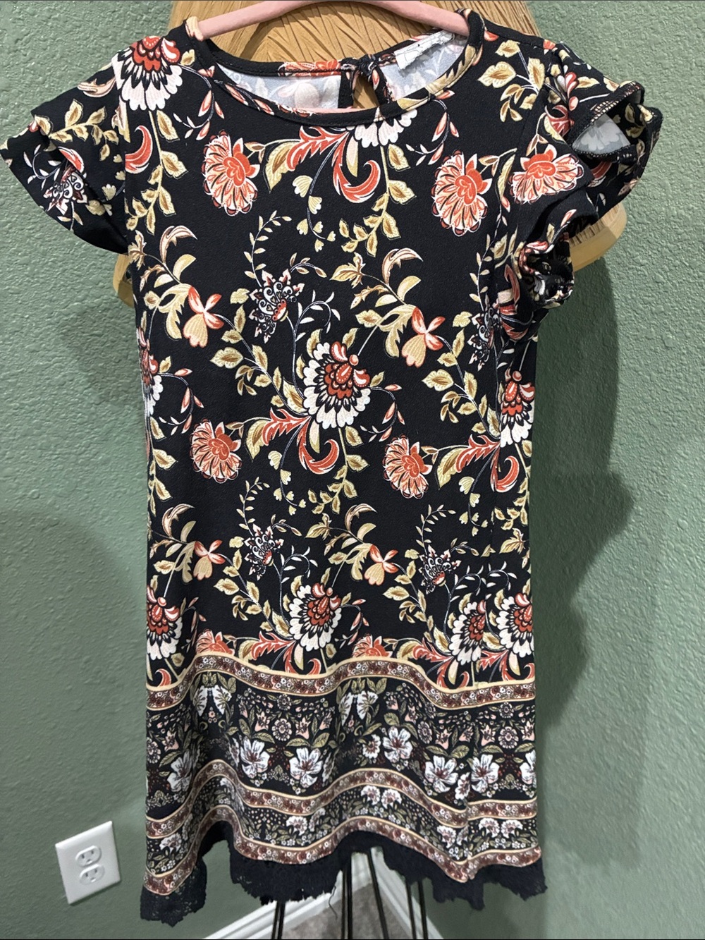Black Floral Border Print Shift Dress